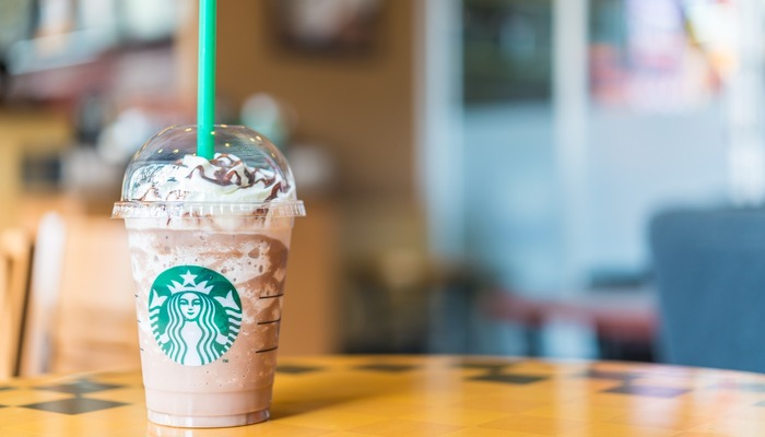 A Starbucks frappuccino drink on a table